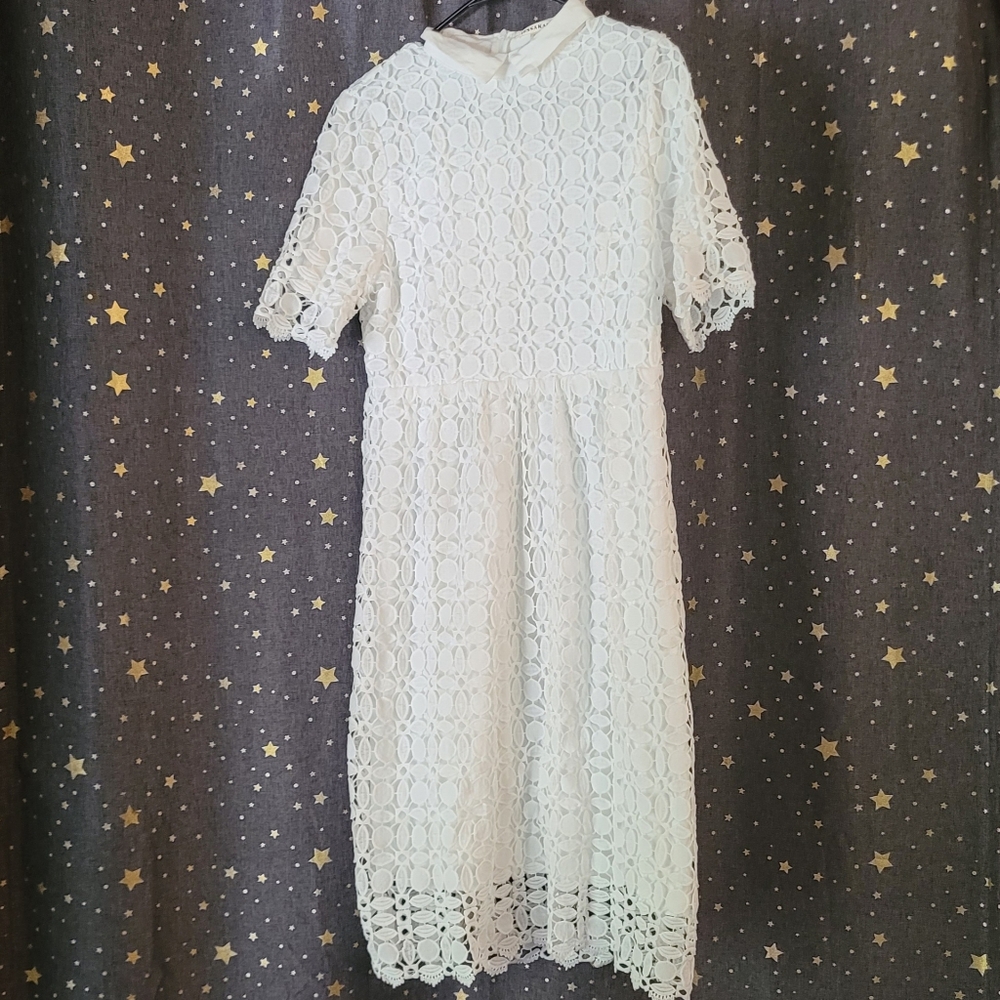 JessaKae | White Lace Dress with Collar Large